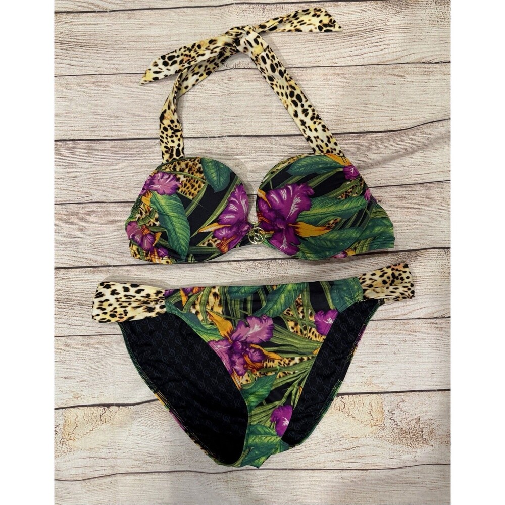 Y2K Victorias SecretBombshell Bikini Top & Bottom Floral Leopard Print 34B/L